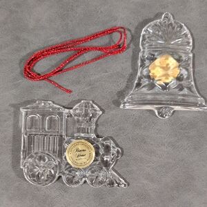 Princess House Train and Bell Lead Crystal Ornaments